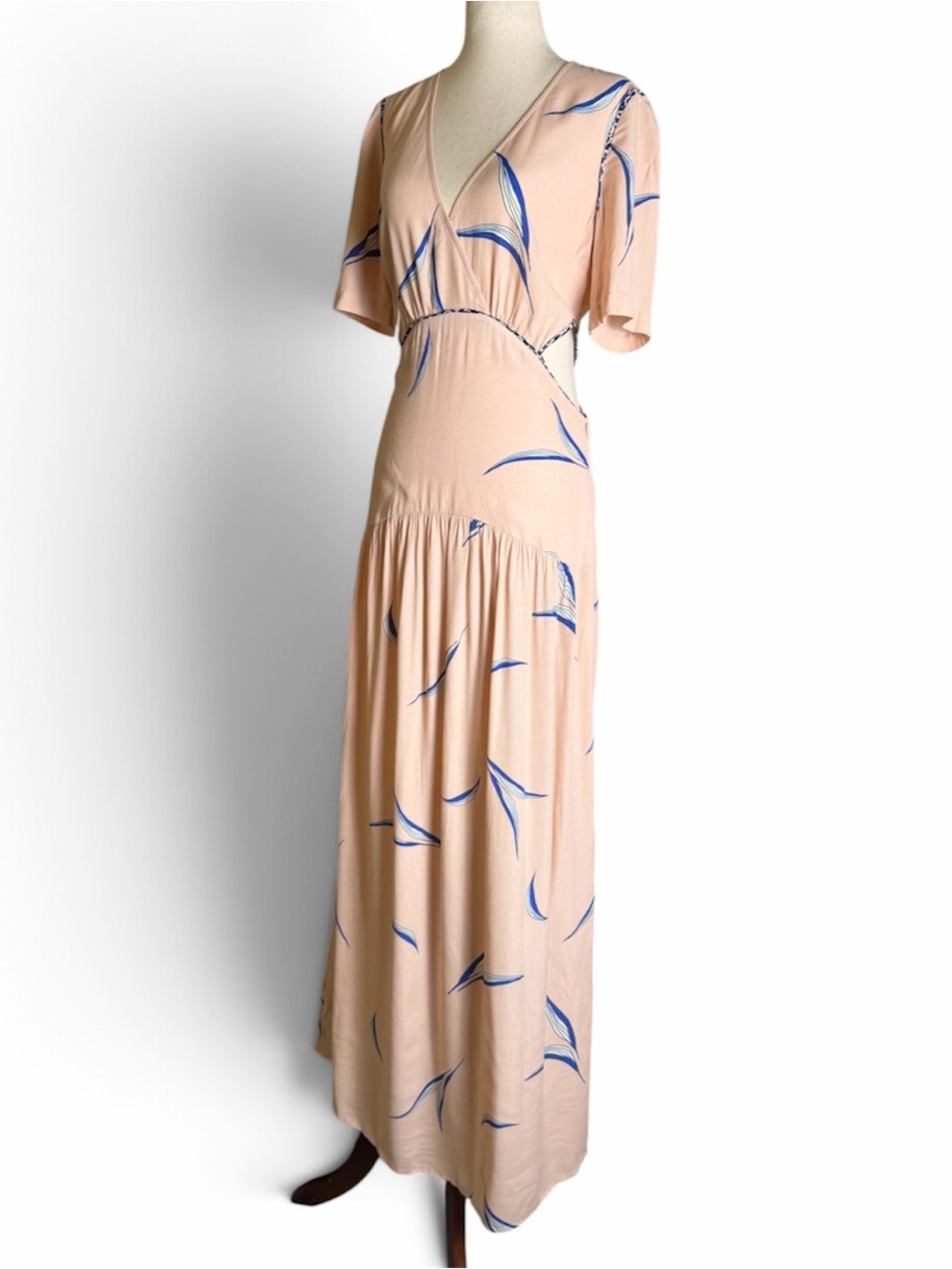 ba&sh Tiana Cutout Leaf Print Maxi Dress In Nude US size 6 - Picture 5 of 10